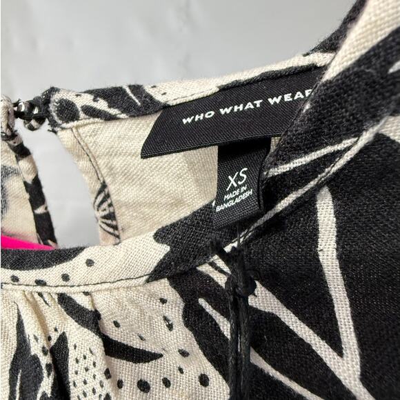 Who What Wear Blouse Women’s Size XS Black White Keyhole Back New NWT Linen - Picture 6 of 8